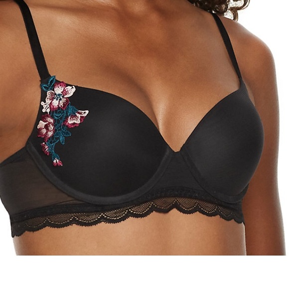 SO 🆕 bra 36B black floral mesh push up underwire - Picture 2 of 6